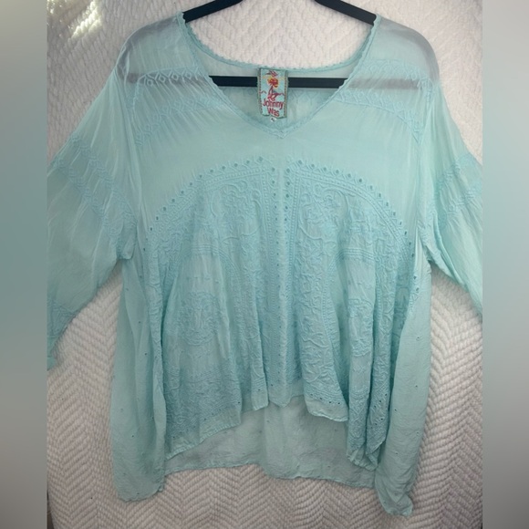 Johnny Was Sky Blue Embroidered Blouse - Picture 2 of 9